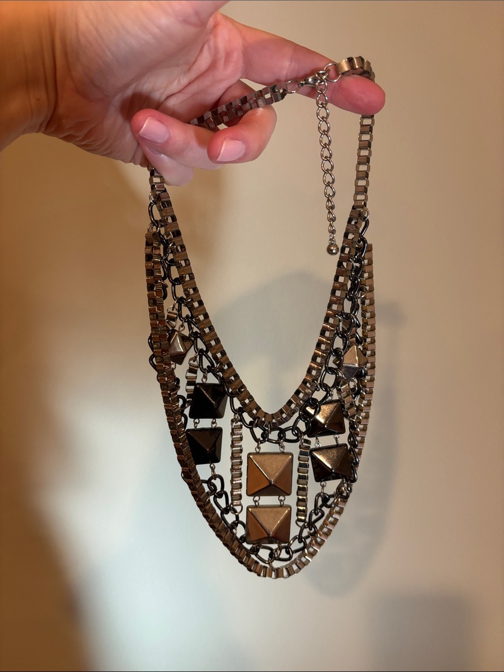 Layered Geometric Statement Necklace - Gunmetal